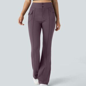 NEW HALARA LADIES XL PETITE DUSKY EVENING PURPLE HIGH WAIST BUTTON ZIP PANTS